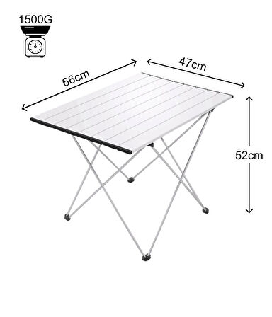 Yek Outdoor Portatif Alüminyum Katlanır Eko Kamp Masası Büyük  66x47x52cm Gri