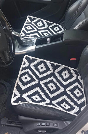 EFE MİNDER 3'lü Oto Koltuk Kilim Seti - Ön ve Arka Koltuk 3 Parça Takım (SİYAH BEYAZ)