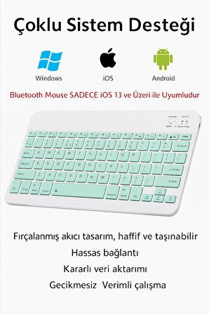  Kablosuz Bluetooth Klavye + Mouse Seti (iOS / Android / Windows Uyumlu) YEŞİL
