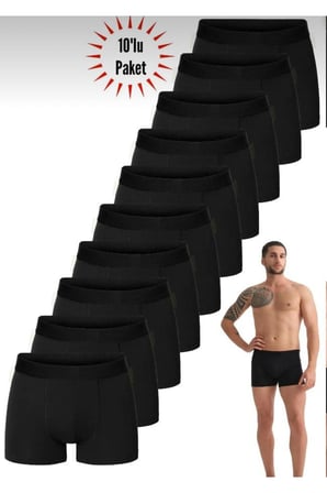Erkek 10'lu Pamuklu Likralı Esnek Kumaş Boxer