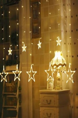 Kumandalı Yıldız Figürlü 12 Sarkıtlı 120 Led Uzaktan Kumandalı Dekor Işık – Masaüstü Ve Ortam Aydınl