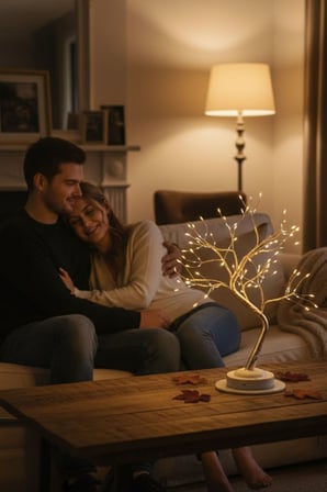 Masaüstü Peri Ağaç Led Lamba – Gün Işığı Rengi, 3 Kademeli Işık Ayarlı, Şarjlı Dekoratif Ortam Aydın