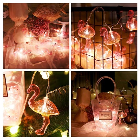 Uravas Store® 10Lu Pilli Led Flamingo Dekoratif Işık Zinciri Aydınlatma 1,5 Mt