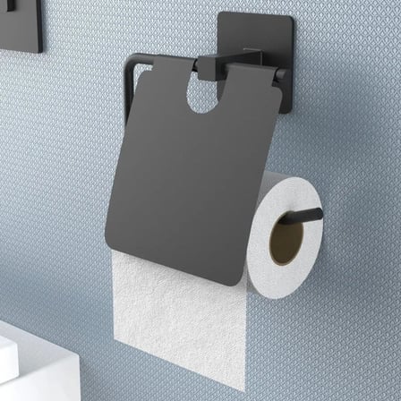 Uravas Store® Kendiliğinden Yapışkanlı Siyah Paslanmaz Metal Kapaklı Tuvalet Kağıtlığı Aparatı