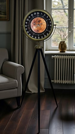 Eskitme 24 Saat Göstergeli Özel Tasarım Tripod Ayaklı Saat