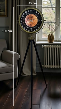 Eskitme 24 Saat Göstergeli Özel Tasarım Tripod Ayaklı Saat