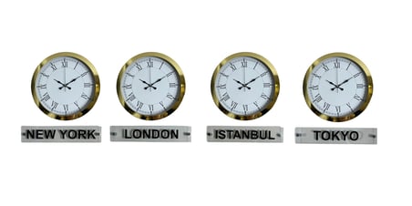 Gold Prestige 4’Lü 36 Cm Metal Tabelalı Dünya Saat Seti