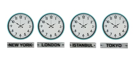 Turkuaz 36 Cm 4 Lü Tabelalı Dünya Saatleri