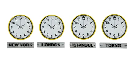Sarı Enerji 36 Cm 4 Lü Tabelalı Dünya Saat Seti