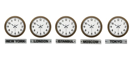 Vintage World Time – 5’Li Eskitme 36 Cm Metal Tabelalı Dünya Saatleri