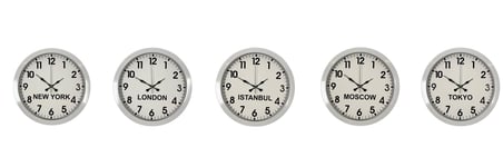 Beyaz Premium Tasarım 36 Cm Metal Dünya Saatleri 5’Li Set