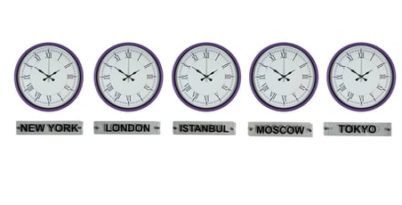 Modern Mor 36 Cm 5 Li Tabealalı Dünya Saatleri