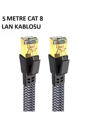 Cat 8 Lan Kablosu –Ethernet Kablosu Örgü Kaplama, Yüksek Hızlı (5 Metre)