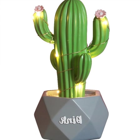 Uravas Store® Led Işıklı Sevimli Kaktüs Dekoratif Masa Lambası Mini Biblo Gece Lambası Yeşil
