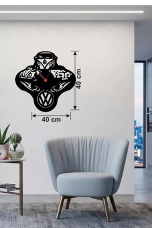Mey İthalat® Vosvos Ve Retro Araba Temalı Ahşap Duvar Saati - 40X40 Cm Lazer Kesim