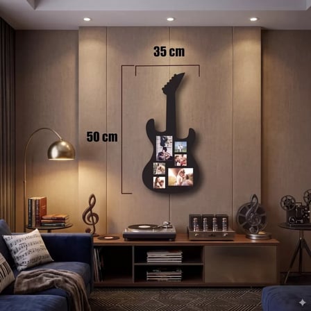 Mey İthalat® Modern Rock Serisi: Siyah Lazer Kesim Gitar Figürlü Çoklu Anı Çerçevesi 35X50Cm