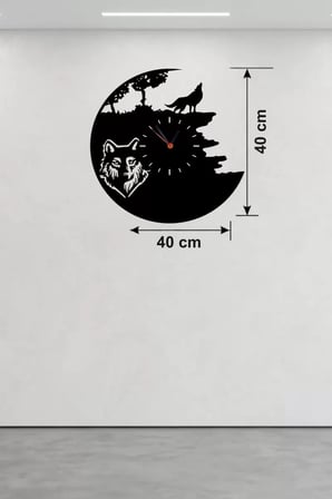 Mey İthalat® Kurt Temalı Lazer Kesim Ahşap Duvar Saati - 40X40 Cm Dekoratif
