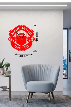 Mey İthalat® Manchester United Logolu Ahşap Duvar Saati - 40X40 Cm Taraftar Hediyesi