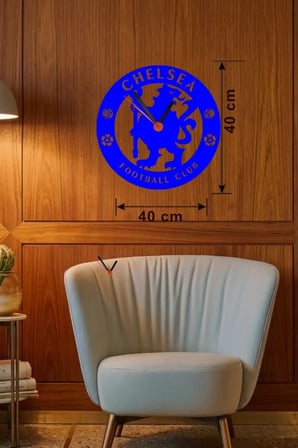 Mey İthalat® Chelsea Fc Logolu Ahşap Duvar Saati - 40X40 Cm Taraftar Hediyesi