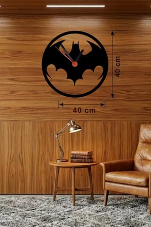 Mey İthalat® Batman Yarasa Logolu Ahşap Duvar Saati - 40X40 Cm Dekoratif Dc Temalı