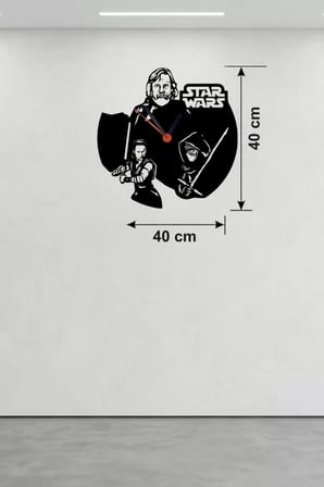 Mey İthalat® Star Wars Temalı Ahşap Duvar Saati - 40X40 Cm Lazer Kesim Dekoratif