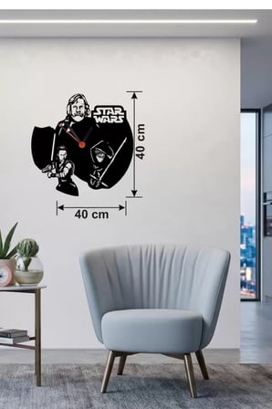 Mey İthalat® Star Wars Temalı Ahşap Duvar Saati - 40X40 Cm Lazer Kesim Dekoratif