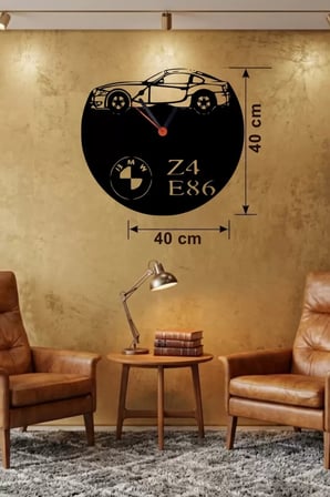 Mey İthalat® Bmw Z4 E86 Tasarım Ahşap Duvar Saati - 40X40 Cm Lazer Kesim Dekoratif