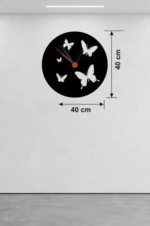 Mey İthalat® Uçuşan Kelebekler Tasarım Ahşap Duvar Saati - 40X40 Cm Dekoratif