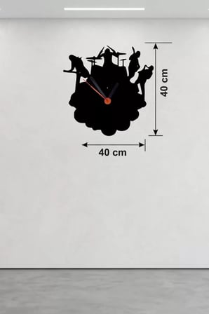 Mey İthalat® Rock Band Ve Müzik Temalı Ahşap Duvar Saati - 40X40 Cm Lazer Kesim