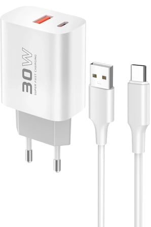 Mey İthalat® C89Q 1 Adet 30W Type-C Ve 1 Adet 22.5W Usb Çıkışlı Ekstra Dl49 1M Usb To Type-C Kablolu