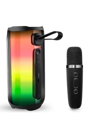 Mey İthalat® Pluse 5 Mikrofonlu Rgb Kablosuz Hoparlör - Siyah