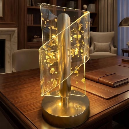 Buffer® Çapraz Kavisli Kristal Altın Toz Model Led Masa Lambası – Gold Gövdeli, Dokunmatik, 3 Kademe