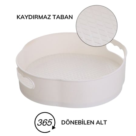 Buffer® 360 Derece Dönebilen Mekanizmalı Yuvarlak Tepsi Formlu Sunum Ve Servis Organizer Tablası