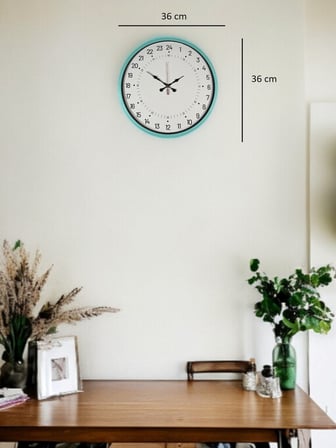 36 Cm Turkuaz 24 Saat Göstergeli Özel Tasarım Duvar Saati