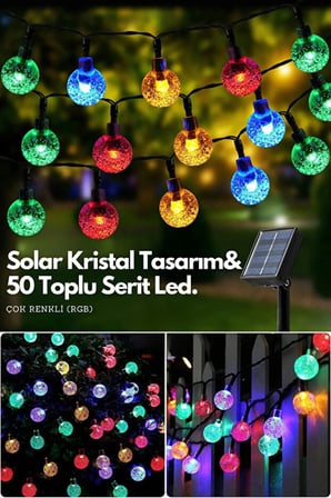 Sonx 10 Metre 50 Top Güneş Enerjili Solar Led Işık Dekoratif Rgb