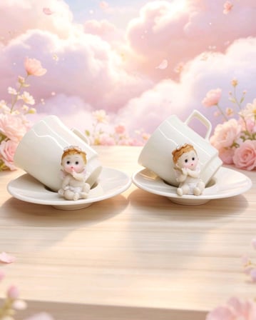 Ki̇rli̇nova® Melek Bebek 2'Li̇ Porselen Fi̇ncan Takimi