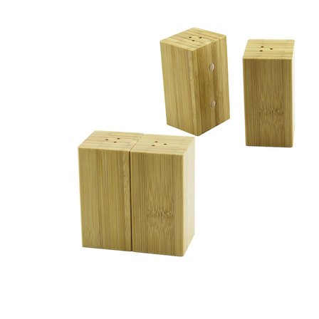 Hediyelik Baharatlık Tuzluk 4.5x5cm Y:9cm 2parça Mıknatıslı İkiz Ahşap Bambu  Baharatlık Tuzluk