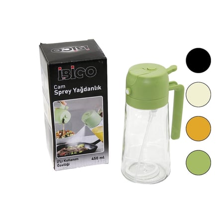 Hediyelik 2in1 Spreyli Akıtmalı Cam Yağdanlık 450ml Kilitli Kapaklı Sürahi Modeli