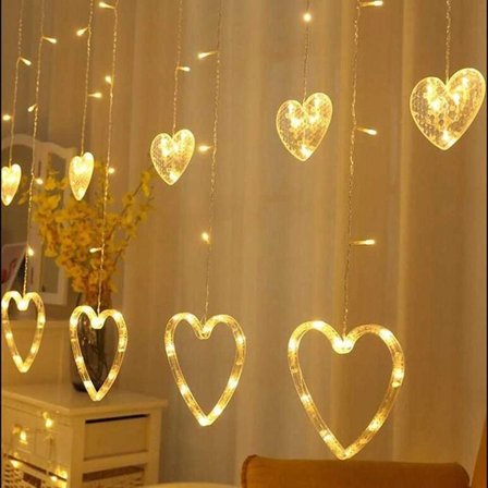 Hediyelik 3 Metre 8 Modlu Kalp Perde Led Işık - Sarı (sıcak Beyaz) Işık Dekoratif Işıklandırma Oda Dekoru