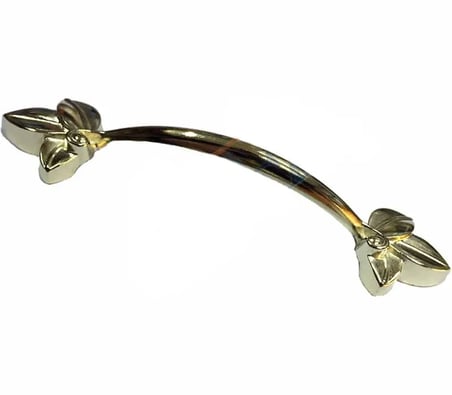 Hediyelik Dekoratif Zamak Yaprak Kulp - 96mm, Sarı, 1 Adet