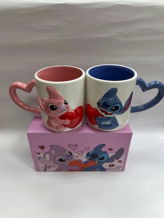 Hediyelik Kalpli Stitch 2li Kupa Seti