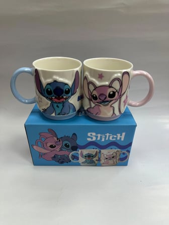 Hediyelik Stitch 2li Kabartmalı Kupa Bardak