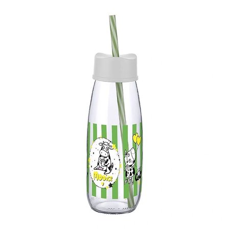 Hediyelik Hayvan Figürlü Pipetli Su Ve Süt Şişesi Cam 500 Ml