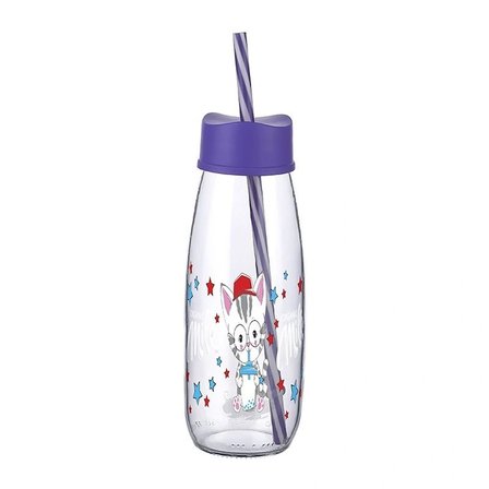 Hediyelik Hayvan Figürlü Pipetli Su Ve Süt Şişesi Cam 500 Ml