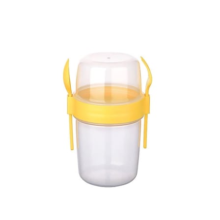Hediyelik Çift Hazneli - Çatal Kaşıklı Portatif Müsli -atıştırmalık Kabı 1100 Ml