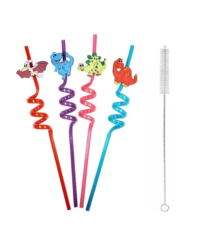 Hediyelik 5 Parça Renkli Pipet Seti - Emojili Spiral Kokteyl- Çocuk Pipeti Temizleme Fırçalı