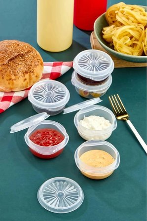Hediyelik 6 Lı Yelpaze Kapaklı Şeffaf Mini Sosluk- Ketçap Mayonez Kabı- Kahve Yanı Şeker Lokumluk