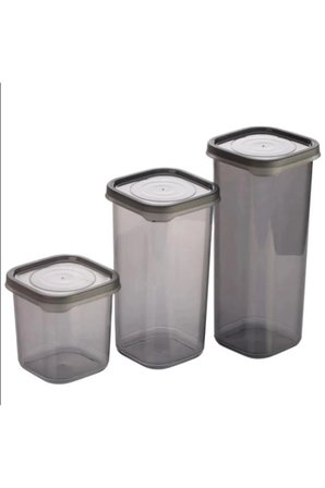 Hediyelik 3 Adet 3 Boy Siyah Saydam Plastik Kavanoz Saklama Kabı Kapaklı Kare Model