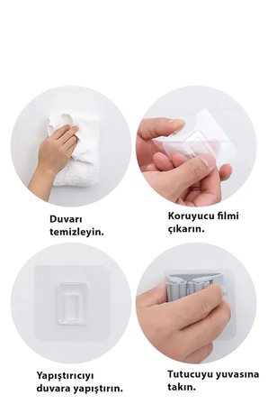 Hediyelik 3 Lü Renkli  Yapışkanlı Mop Fırça Çek Pas Sap Tutucu Organizer Mutfak Banyo Düzenleyici