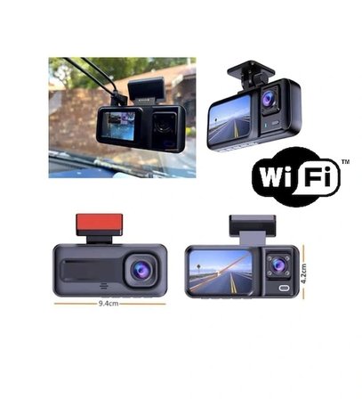 Hediyelik Araç Kamerası - 3 Kameralı Wifi Ön , İç Ve Arka Full Hd Dvr Araç İçi Ekranlı Kamera